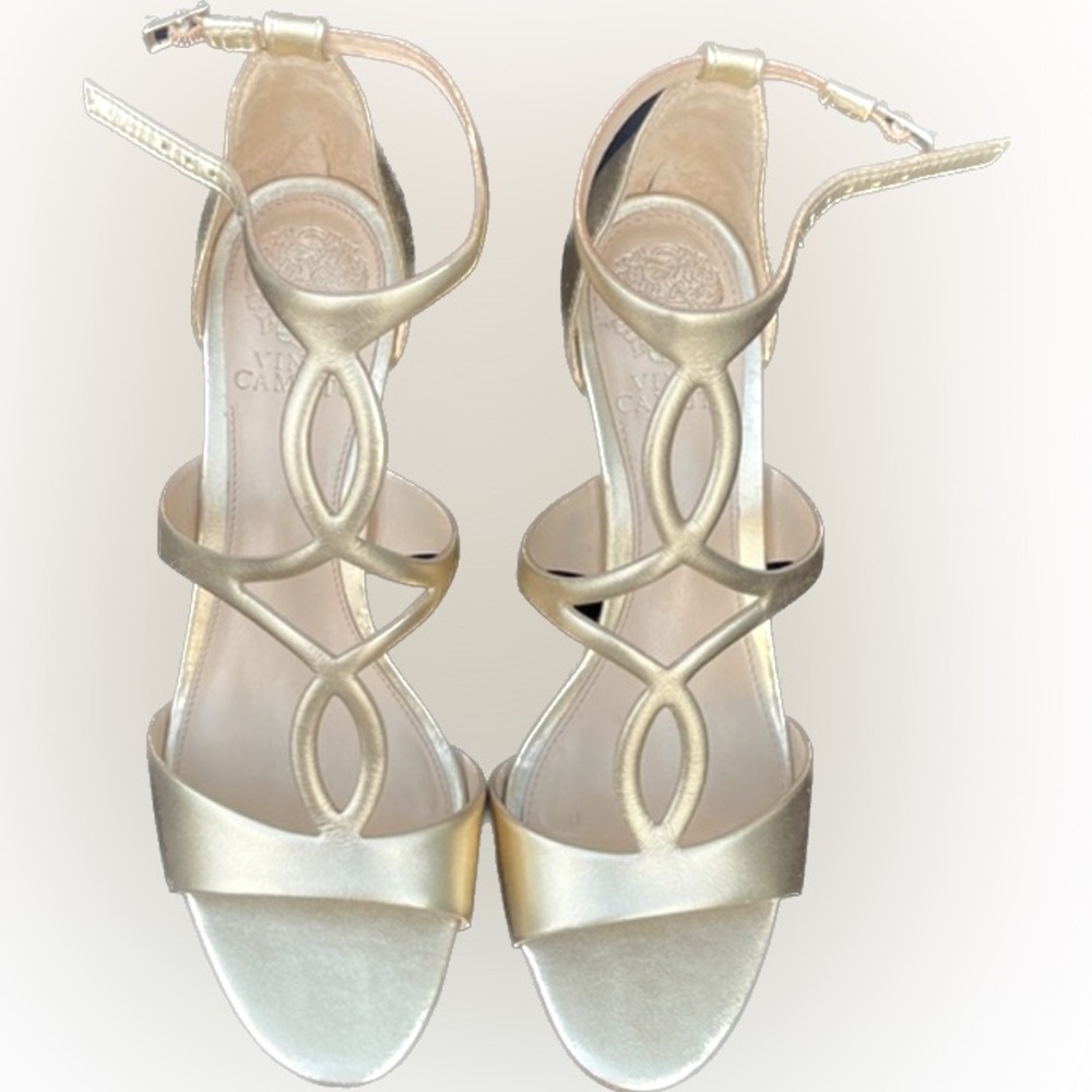 NWT Vince Camuto Payto Women 10 / 42 Egyptian Gold Metallic Strappy Sandal Heels - Picture 6 of 6
